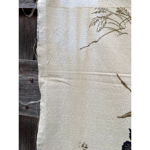 Vintage 1940s Salvaged Barkcloth Curtain Fabric Panels Floral Pagoda Houses - Picture 6 of 16